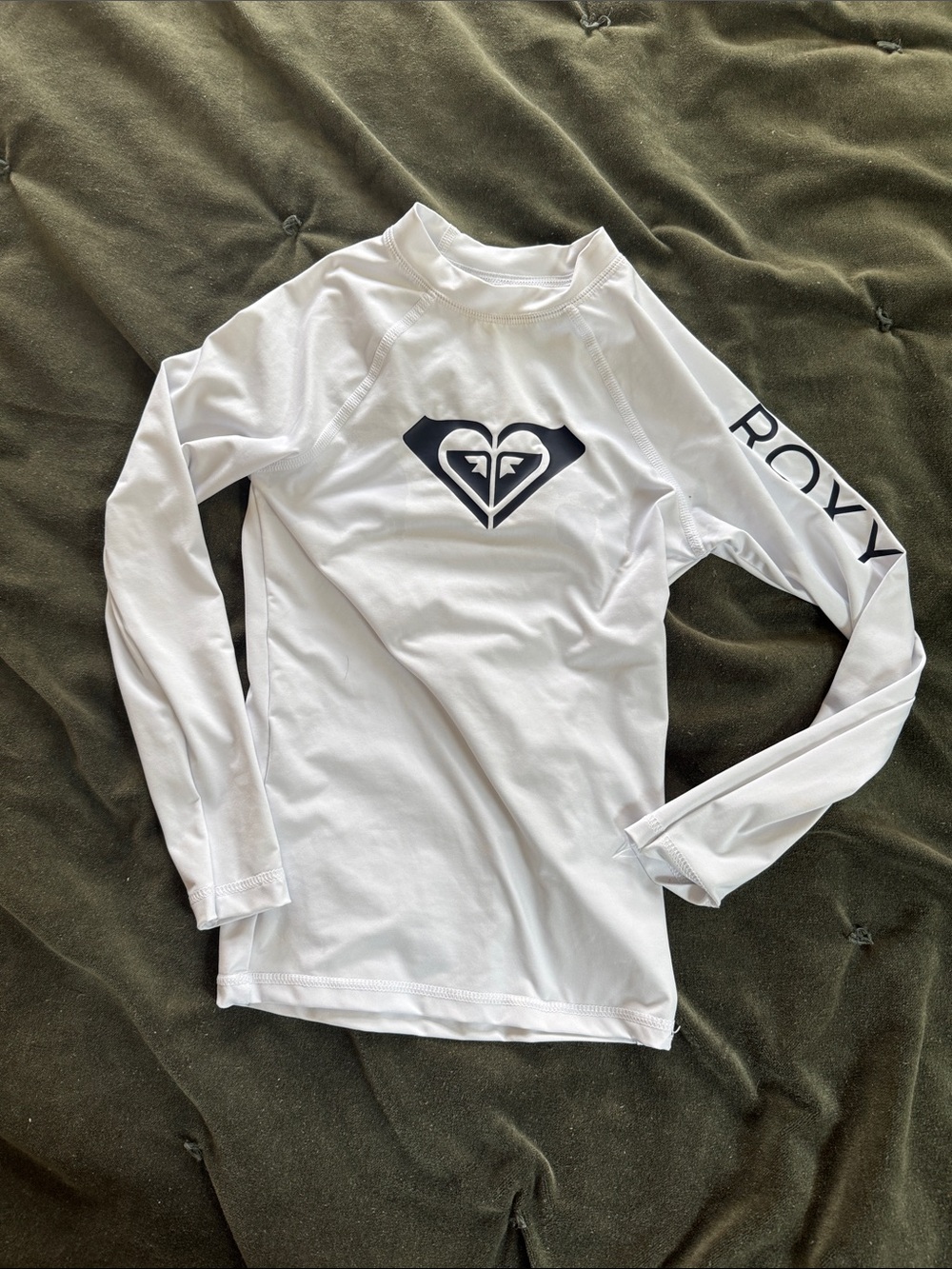 Roxy White Long Sleeve Tee with Navy Heart Logo